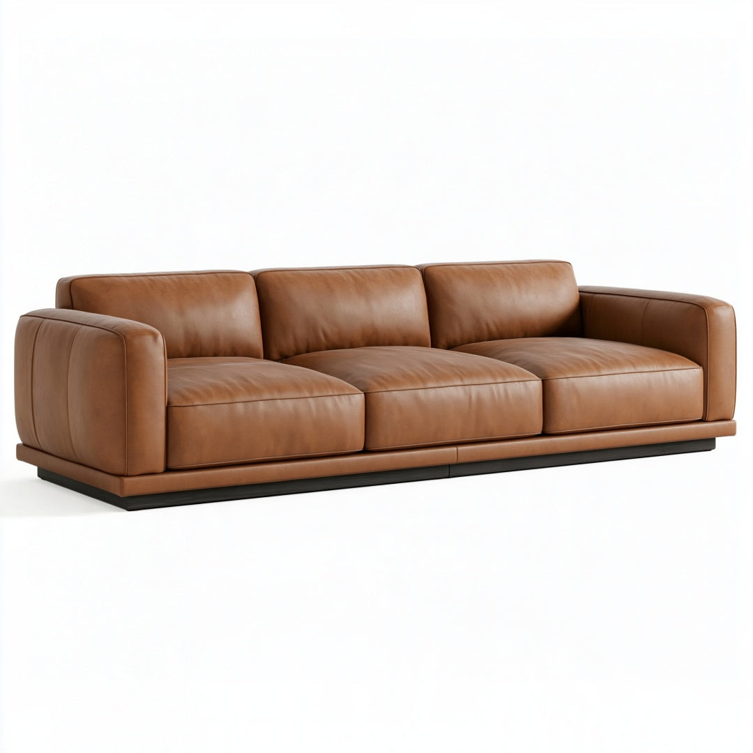 Divano 3 posti 230 cm in similpelle marrone cognac - stile moderno per soggiorno