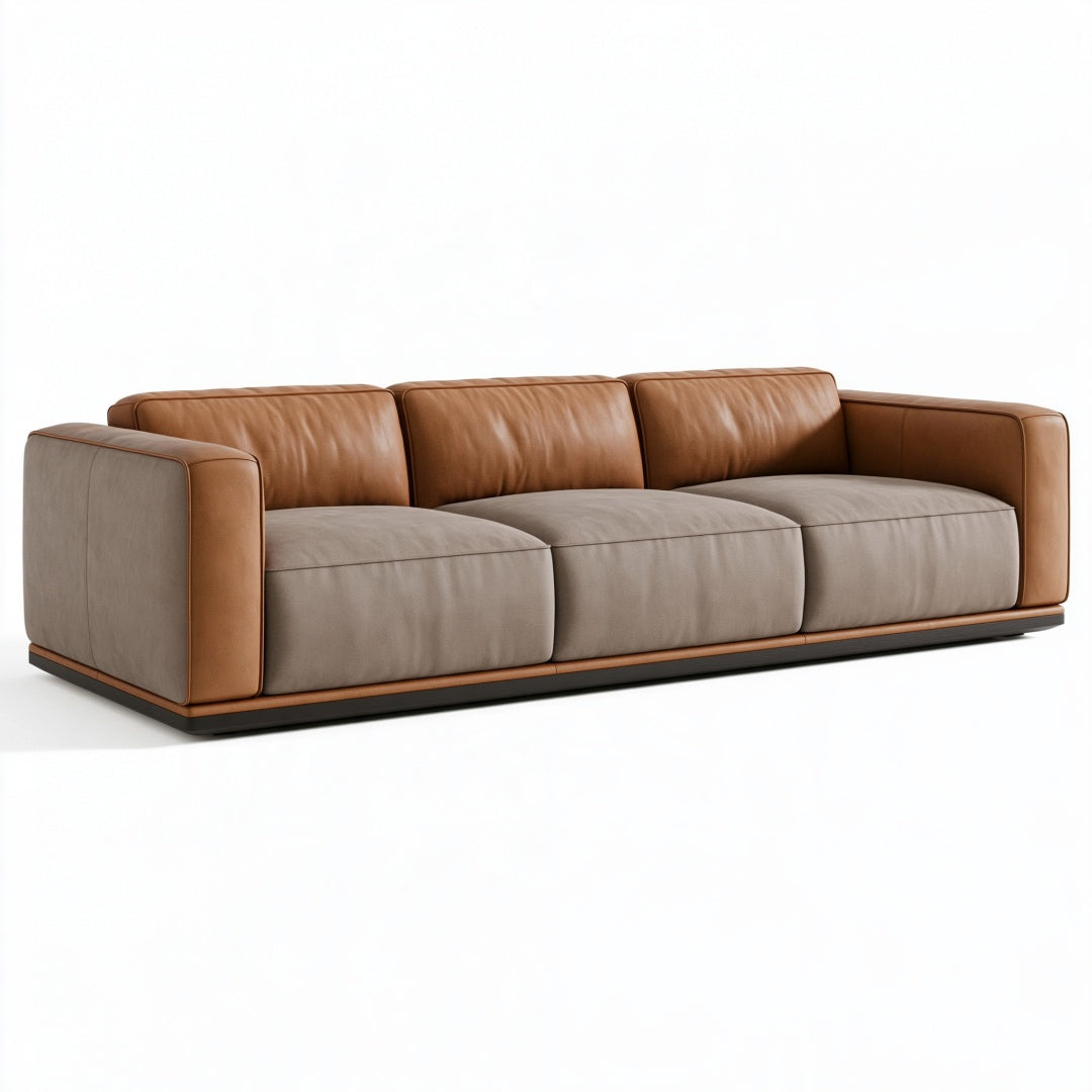 Divano a 3 posti 240 x 95 x 75 cm in rivestimento effetto pelle marrone e grigio - stile moderno