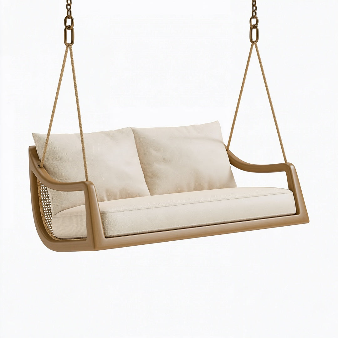 Dondolo sospeso 140 x 75 x 55 cm in legno beige per relax stile naturale