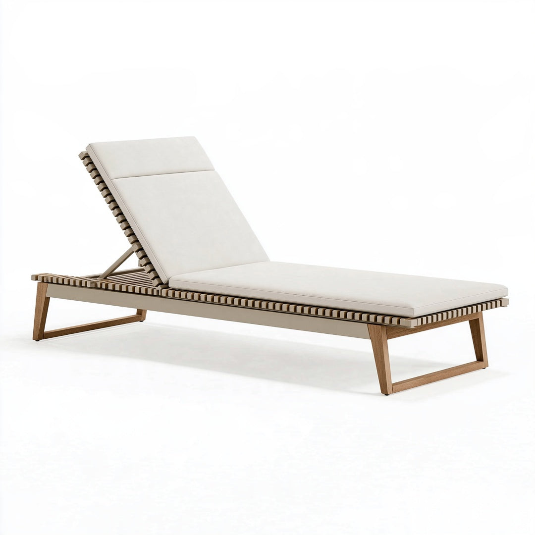 Lettino prendisole 200 x 70 cm in legno beige con schienale regolabile per esterno