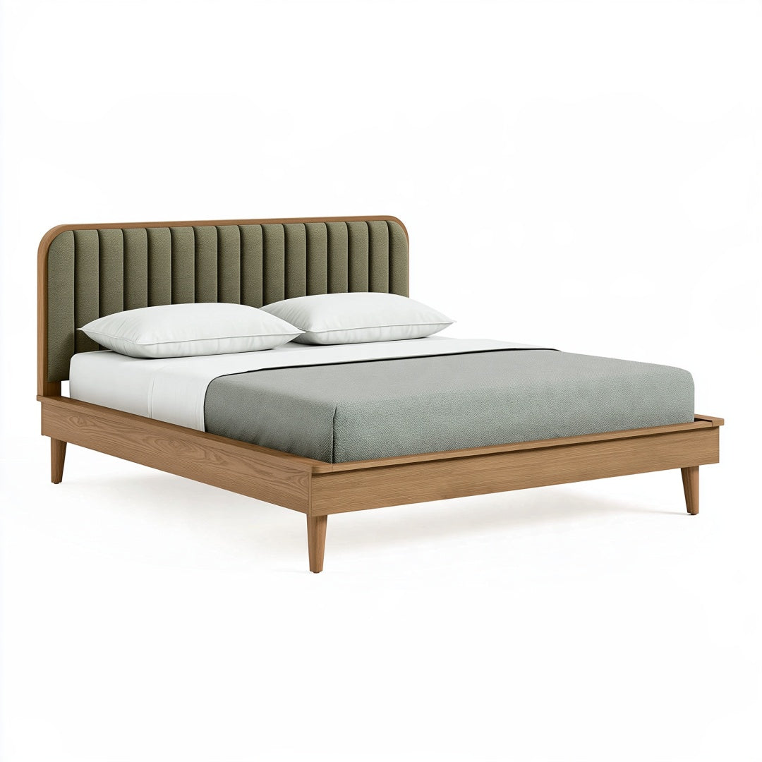 Letto matrimoniale 160 x 200 cm in legno marrone con testiera imbottita verde stile moderno