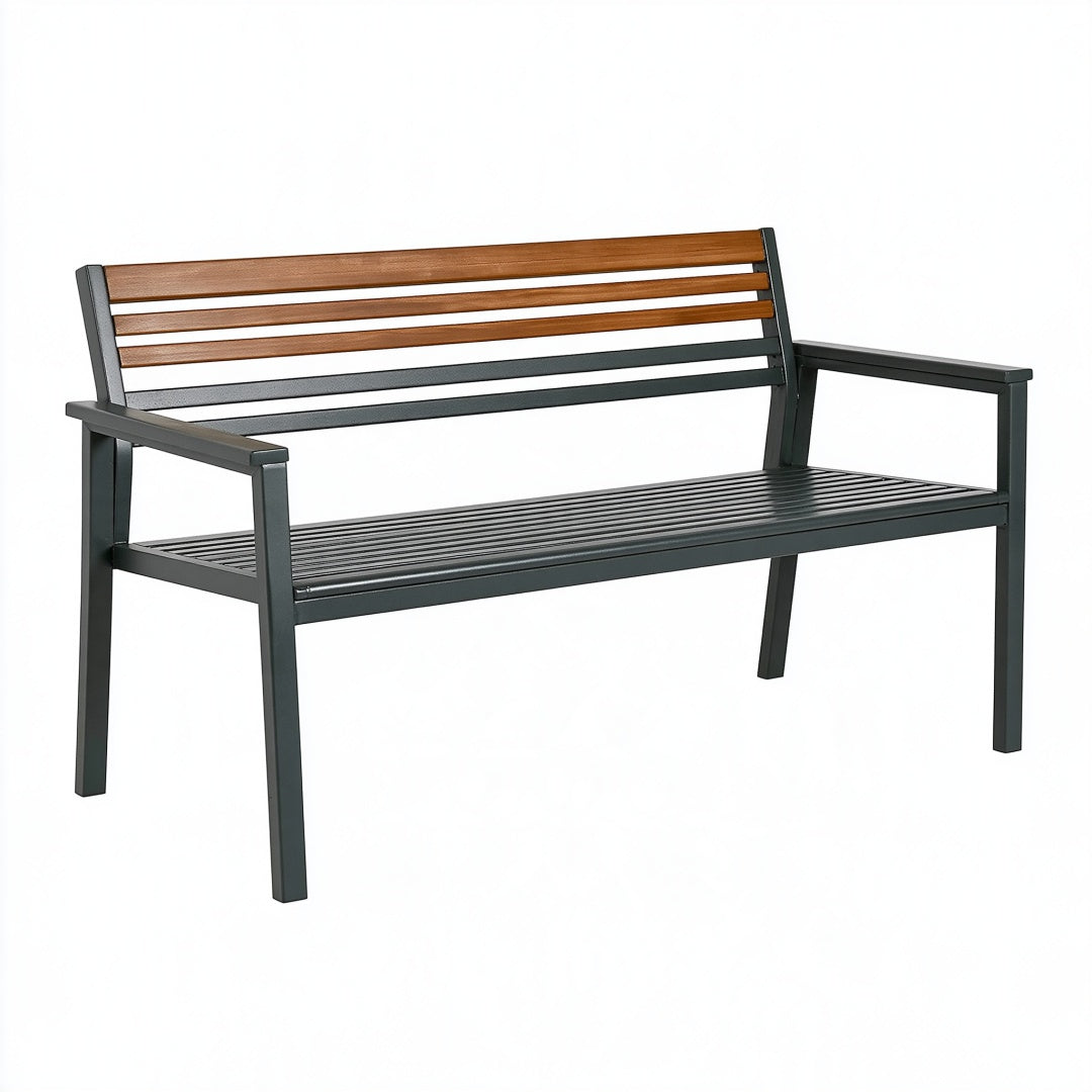 Panchina da giardino 122 x 60 x 85 cm in metallo e legno marrone nero con braccioli