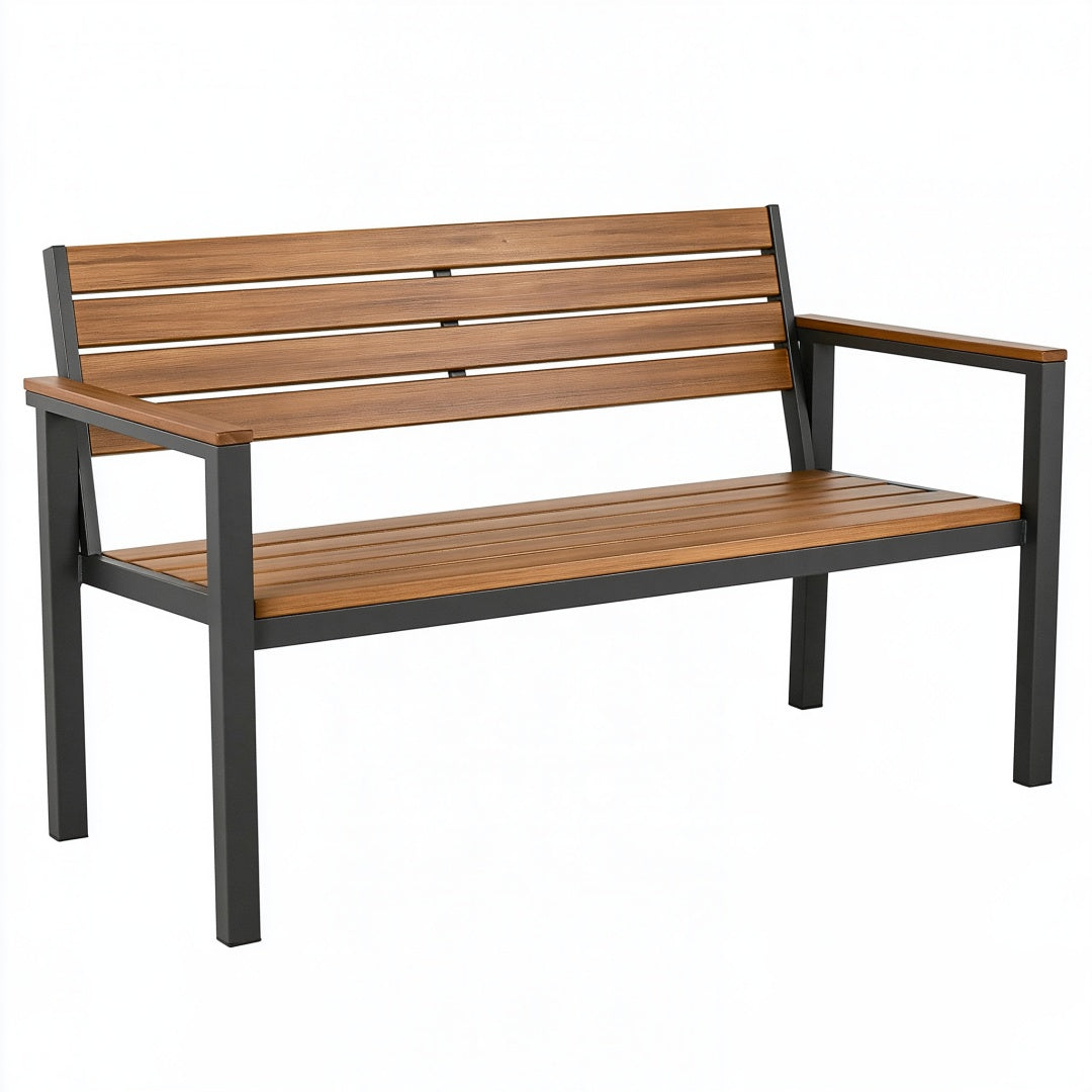 Panca da giardino 120 x 65 x 85 cm in legno marrone e metallo nero - seduta per esterni
