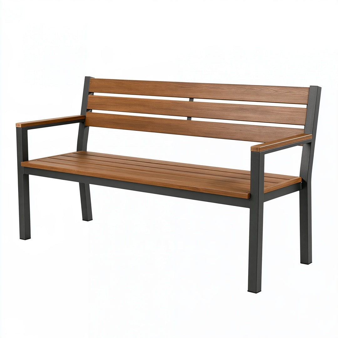 Panca da giardino 120 x 60 x 85 cm in legno e metallo marrone nero con schienale