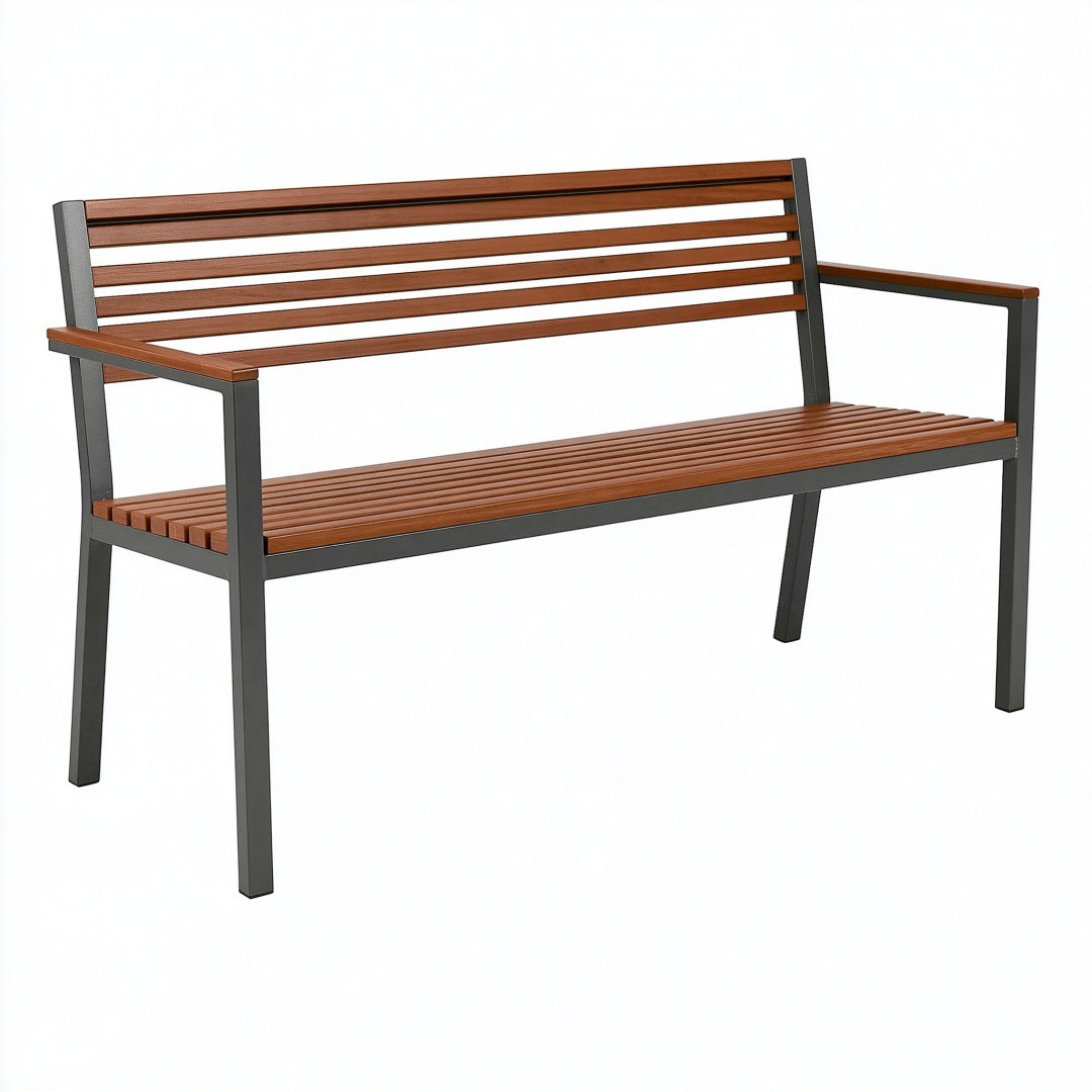 Panca da giardino 150 x 60 x 85 cm in legno e metallo marrone e nero stile moderno