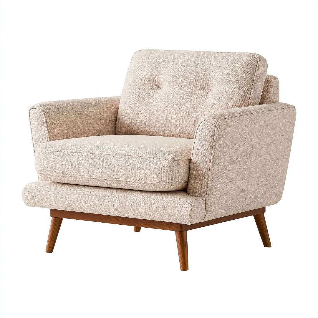 Poltrona 86 x 82 x 88 cm in tessuto beige con gambe in legno - stile moderno