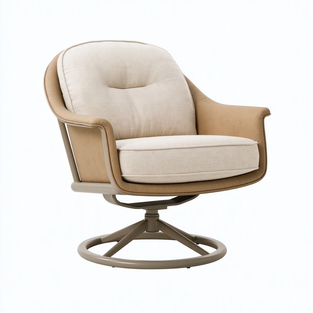 Poltrona girevole 78 x 82 x 92 cm in tessuto beige e metallo - stile moderno