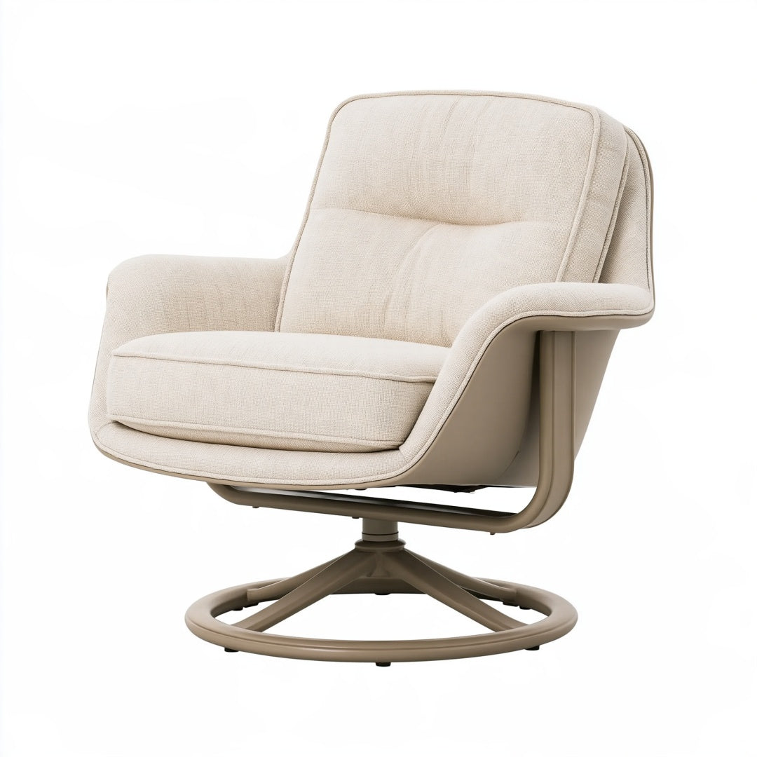 Poltrona girevole 80 x 82 x 90 cm in tessuto beige per soggiorno stile moderno