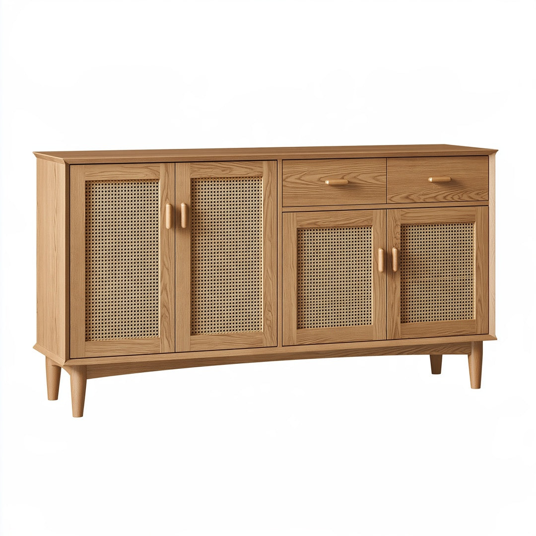 Credenza 160 x 40 x 85 cm in legno marrone con rattan intrecciato - stile retrò contenitore