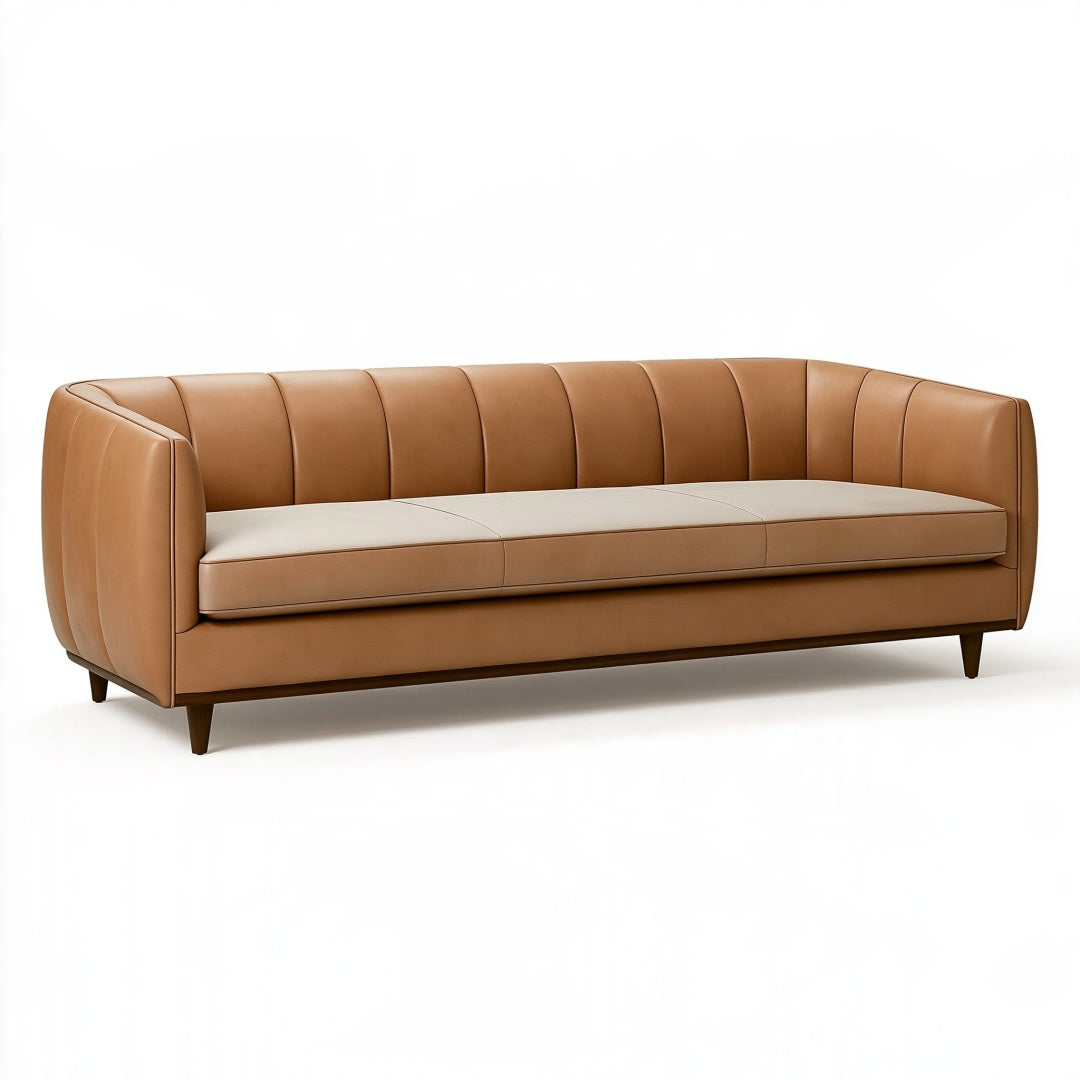 Divano 3 posti 220 x 90 cm in similpelle marrone stile moderno