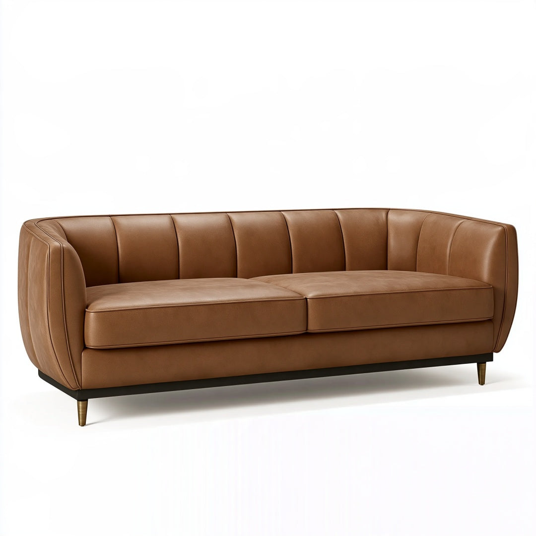 Divano 3 posti 210 cm in similpelle cognac stile moderno