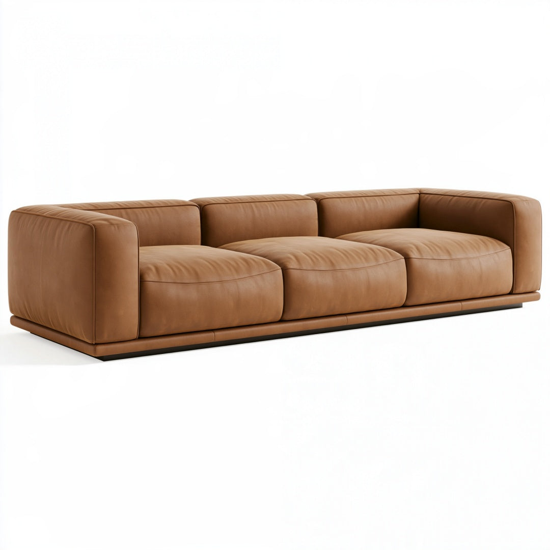Divano tre posti 240 cm in pelle marrone stile moderno