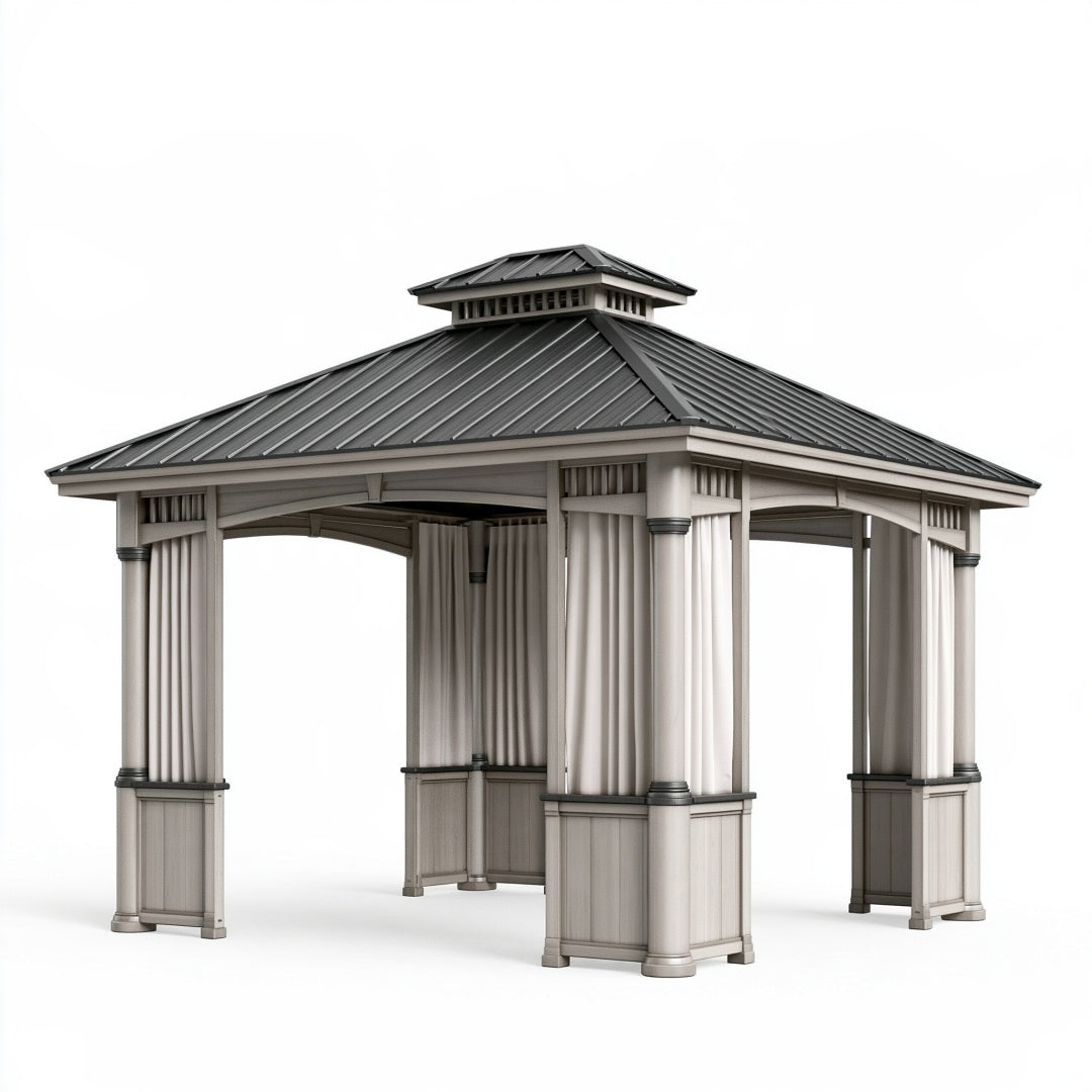 Gazebo da giardino 300 x 300 x 300 cm in metallo grigio con tetto a padiglione