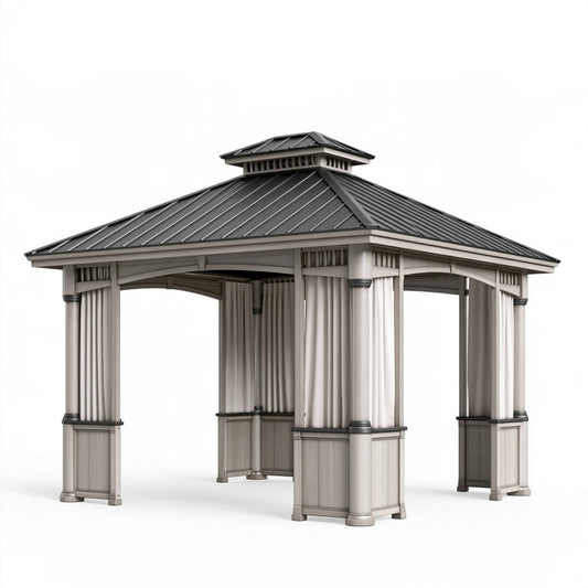Gazebo da giardino 300 x 300 x 300 cm in metallo grigio con tetto a padiglione