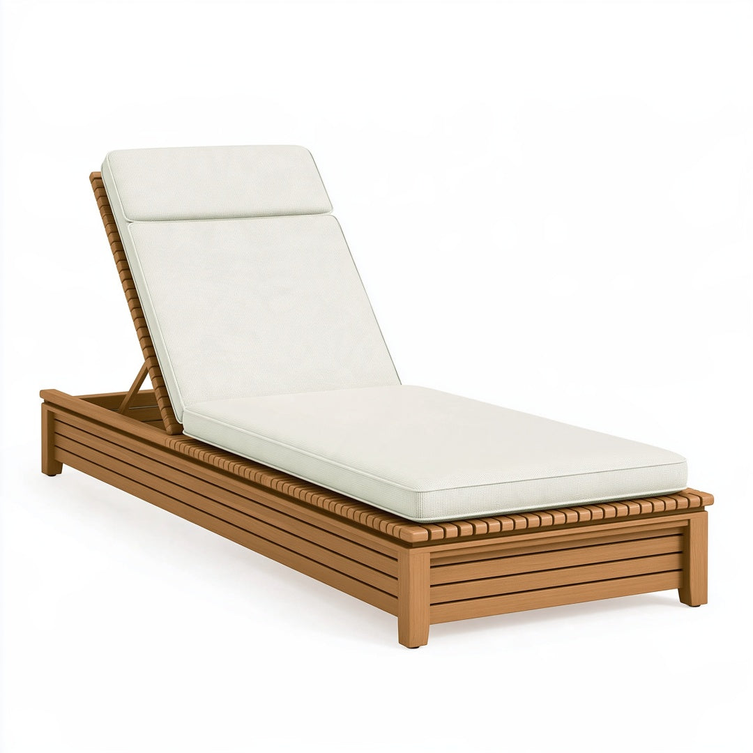 Lettino prendisole 200 x 70 cm in legno naturale e tessuto bianco - schienale reclinabile da esterno