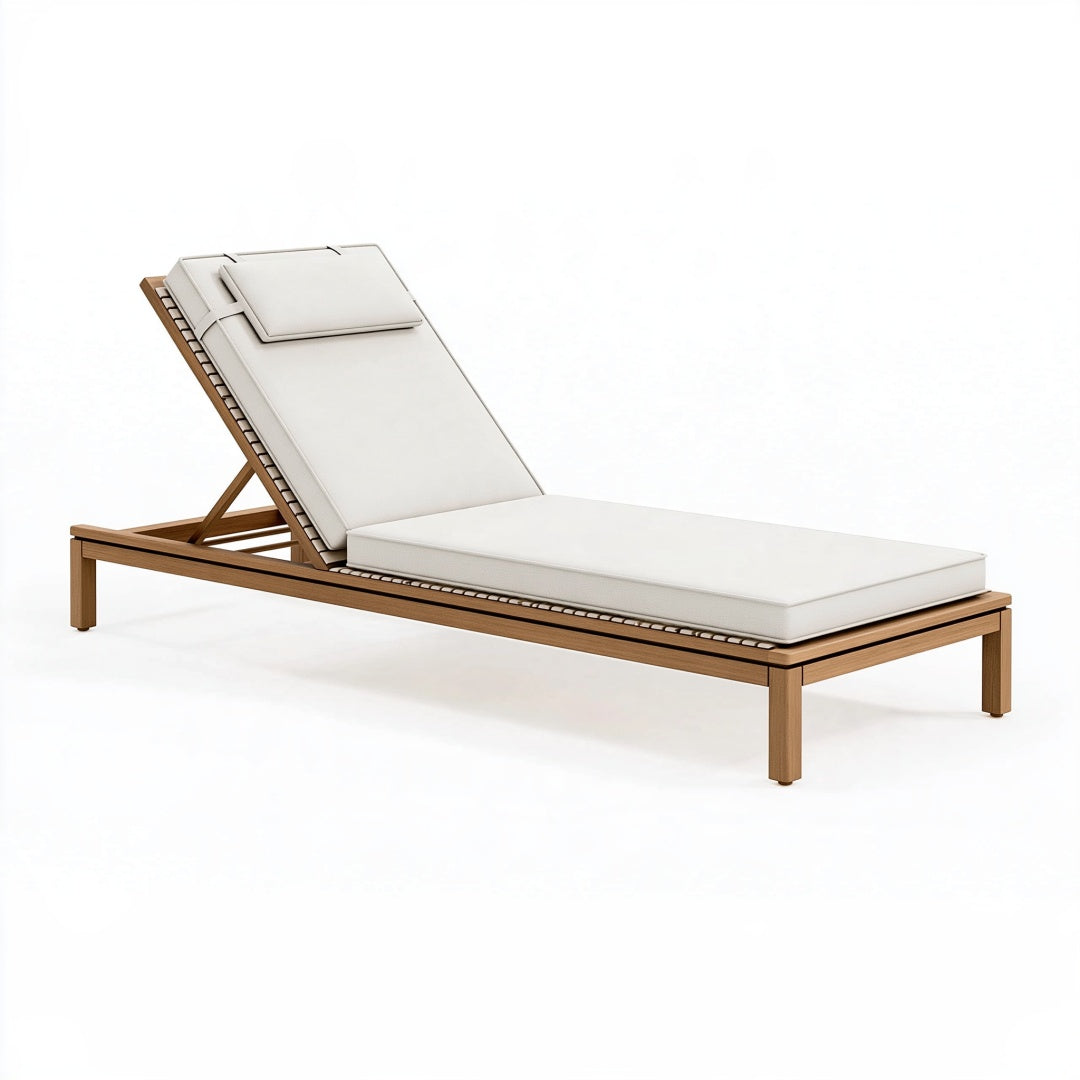 Lettino prendisole 200 x 70 cm in legno marrone con imbottitura bianca - schienale regolabile