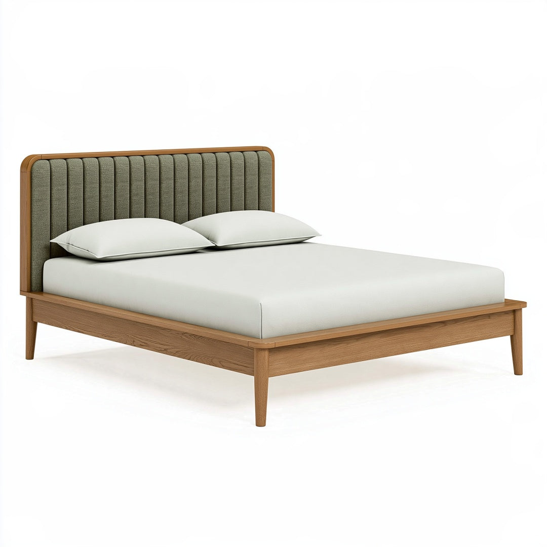Letto matrimoniale 160 x 200 cm in legno marrone e tessuto verde oliva - stile moderno con testiera imbottita