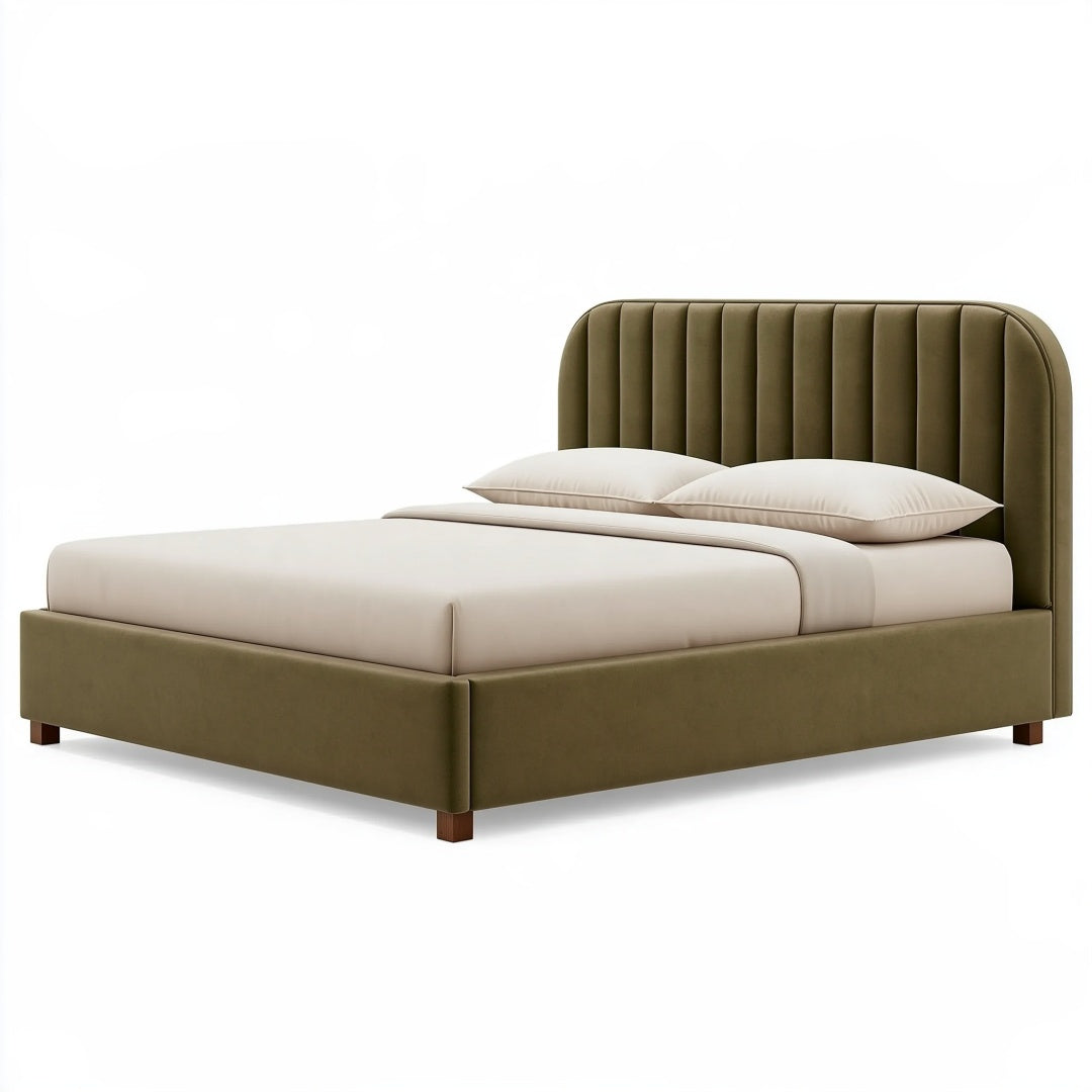 Letto matrimoniale 160 x 200 cm in tessuto verde oliva imbottito stile moderno
