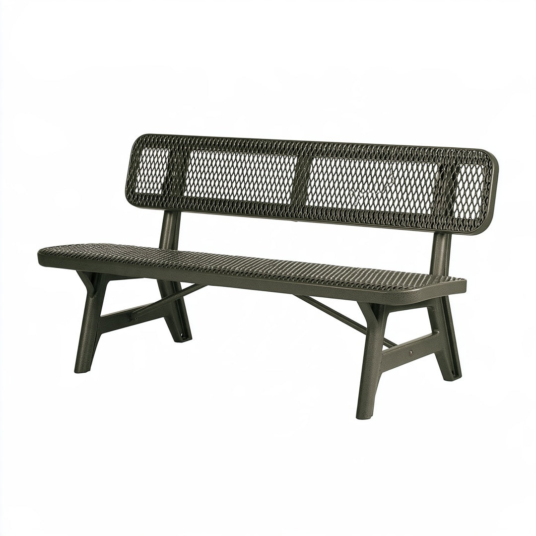 Panca da giardino 120 x 55 x 80 cm in metallo verde scuro - schienale traforato stile industriale