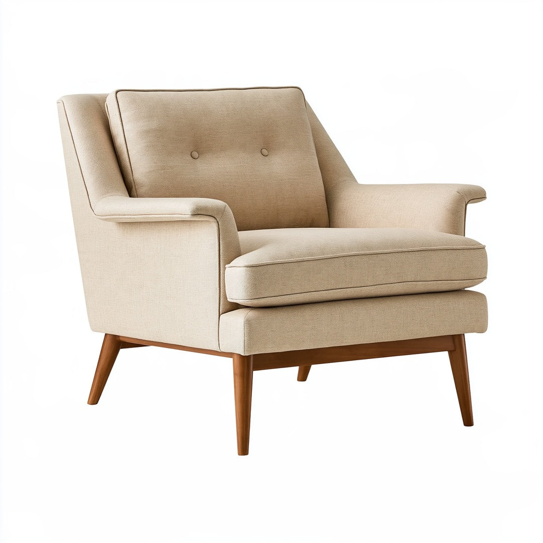 Poltrona 80 x 85 x 90 cm in tessuto beige con gambe in legno stile moderno
