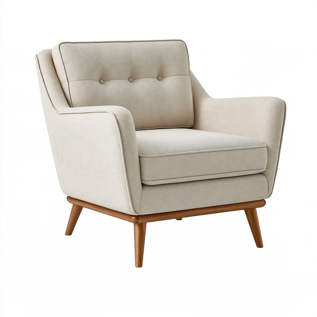 Poltrona da soggiorno 78 x 85 x 91 cm in tessuto beige con gambe in legno - stile moderno
