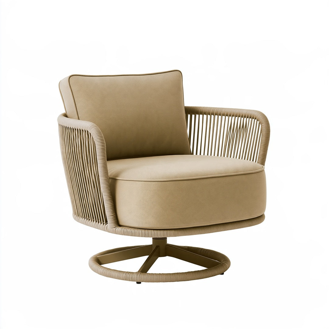 Poltrona girevole 82 x 80 x 84 cm in corda intrecciata beige con seduta imbottita stile contemporaneo