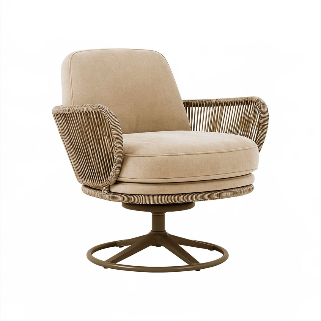 Poltrona 80 x 78 x 85 cm in fibra intrecciata beige - girevole stile contemporaneo