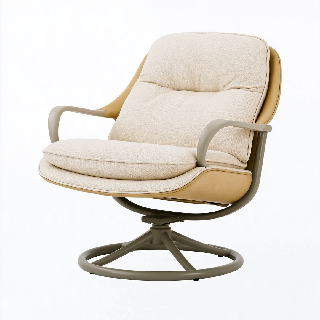 Poltrona girevole 75 x 82 x 92 cm in tessuto beige con struttura in metallo stile moderno